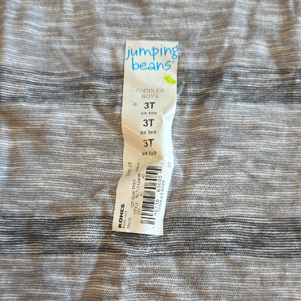 (J37) Jumping Beans Gray Short Sleeve Tee Striped Casual Sz 3T - Picture 2 of 3